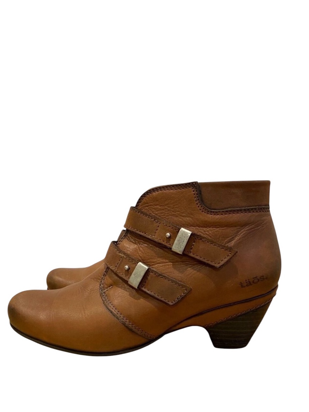 Taos Womens Brown Leather Ankle Boots With Straps chunky heels hook & loop 39